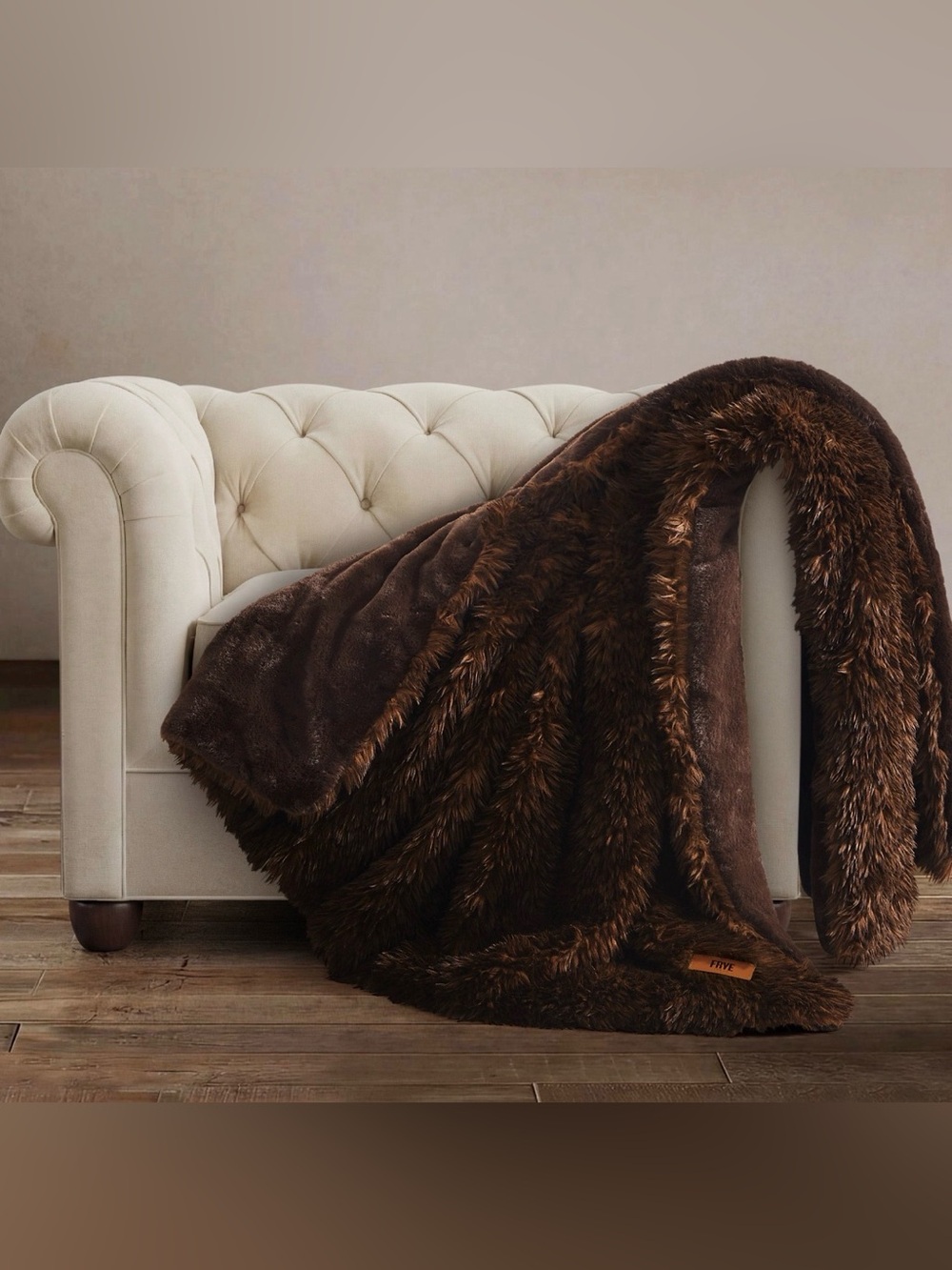 FRYE Arctic Luxe Faux Fur Throw, 60" x 70" Brown Machine Washable NEW